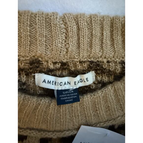 NWT American Eagle Leopard Cheetah Print Sweater Small Tan Brown Knit Pullover - Picture 8 of 9